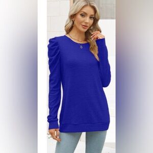 Xieerduo Fashion Women’s Size Small Long Sleeve Sweater Top Puff Sleeve‎ Blue